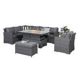 Victoria High Back Modular Corner Sofa Set & Arm Chair with Fire Pit Table in Slate Grey Weave(#529F))
