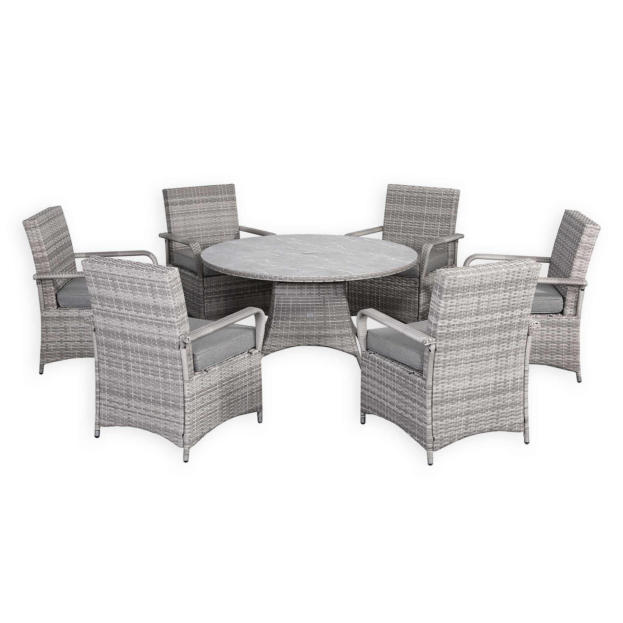 Sicily Spec Range Round Dining Table with 6 Chairs in Light Grey Weave(#908)