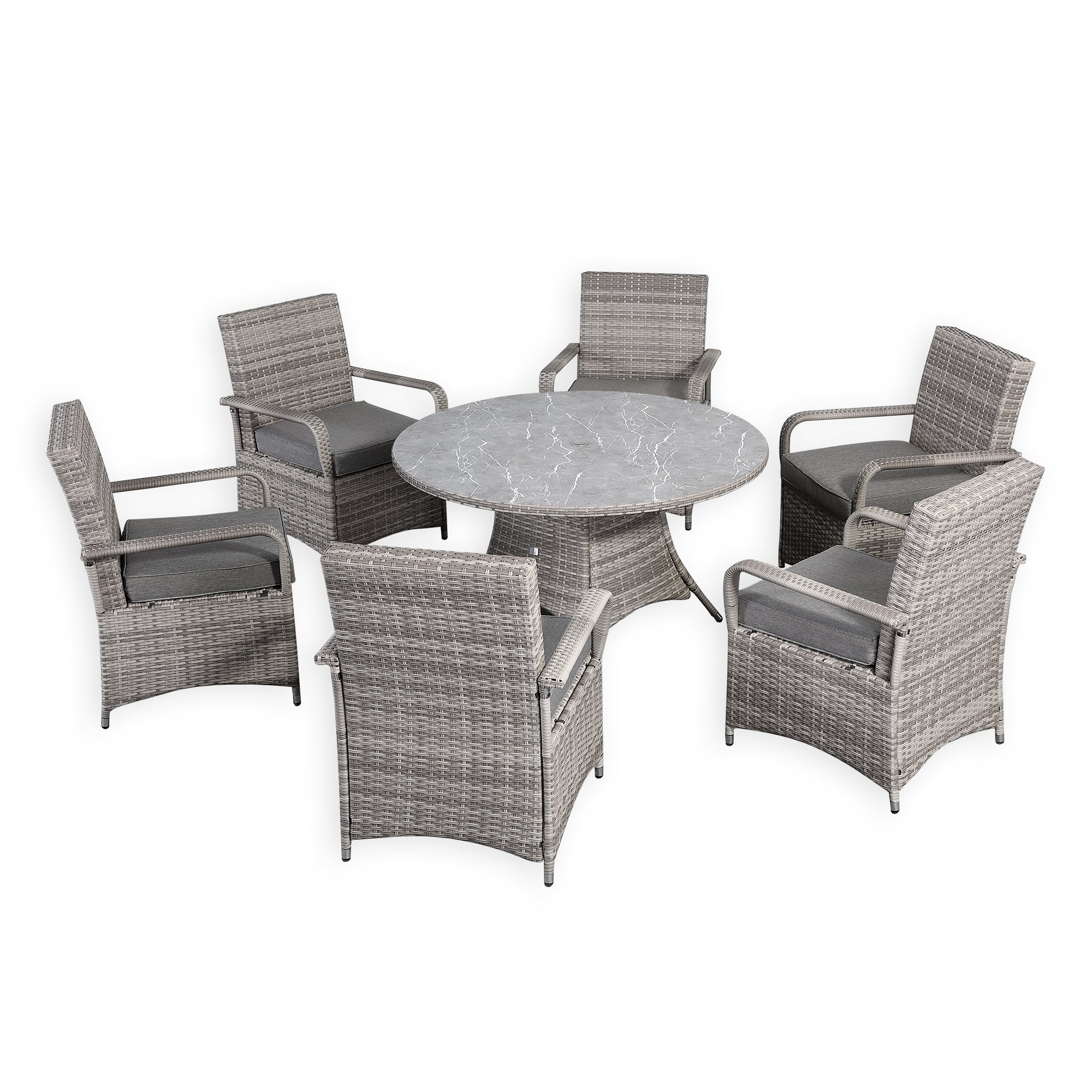 Sicily Spec Range Round Dining Table with 6 Chairs in Light Grey Weave(#908)