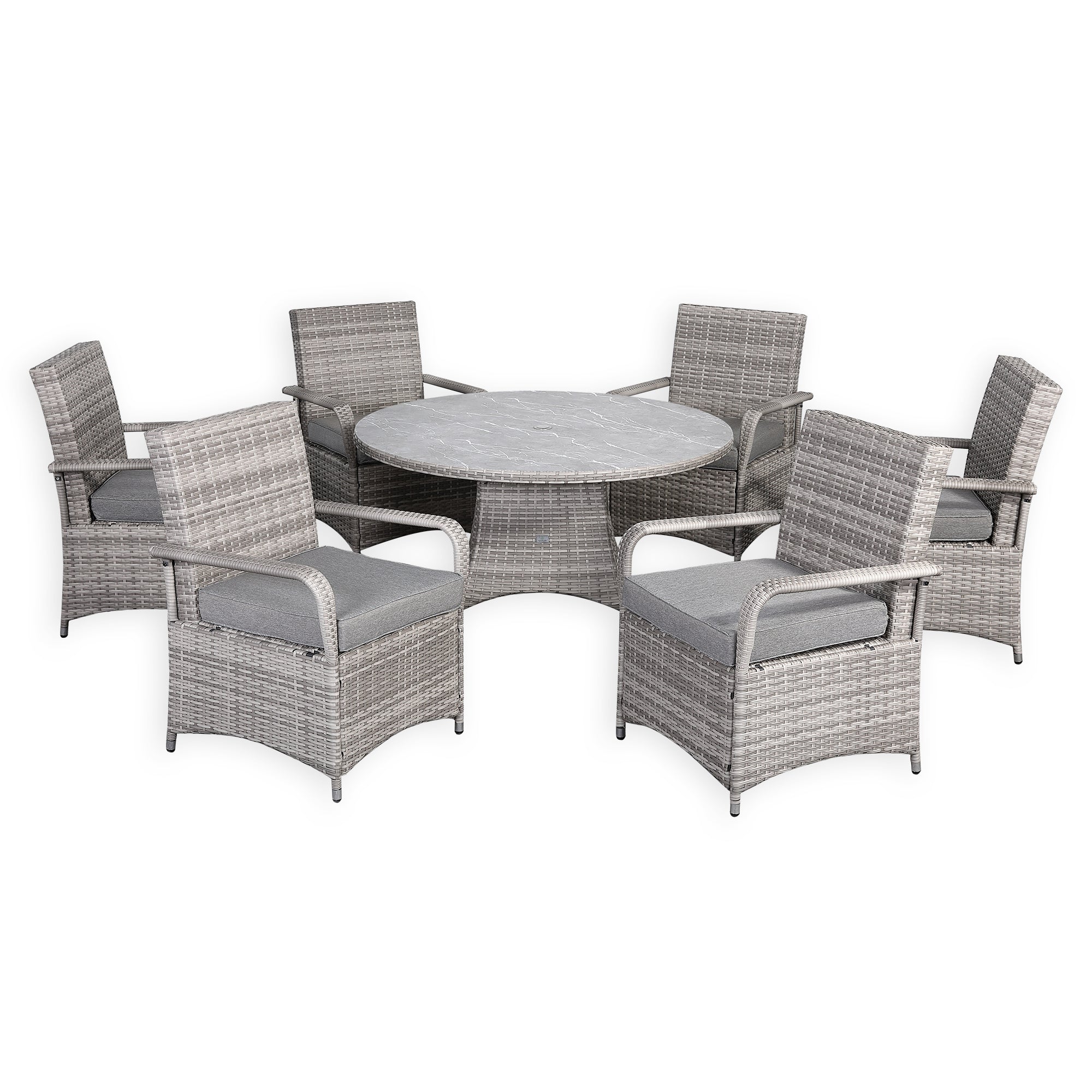 Sicily Spec Range Round Dining Table with 6 Chairs in Light Grey Weave(#908)