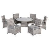 Sicily Spec Range Round Dining Table with 6 Chairs in Light Grey Weave(#908)