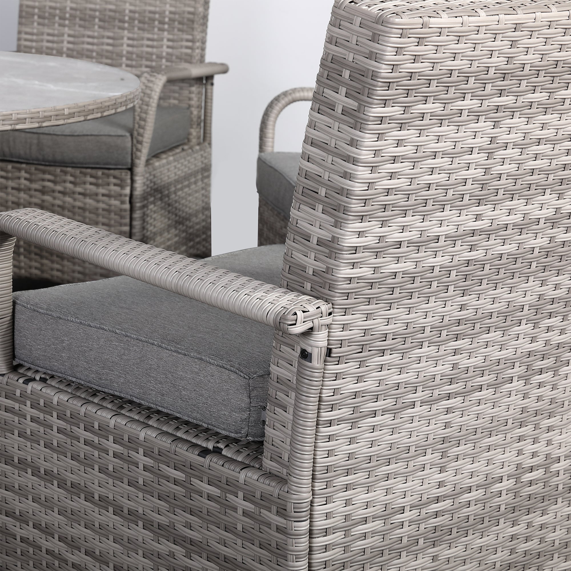 Sicily Spec Range Round Dining Table with 6 Chairs in Light Grey Weave(#908)