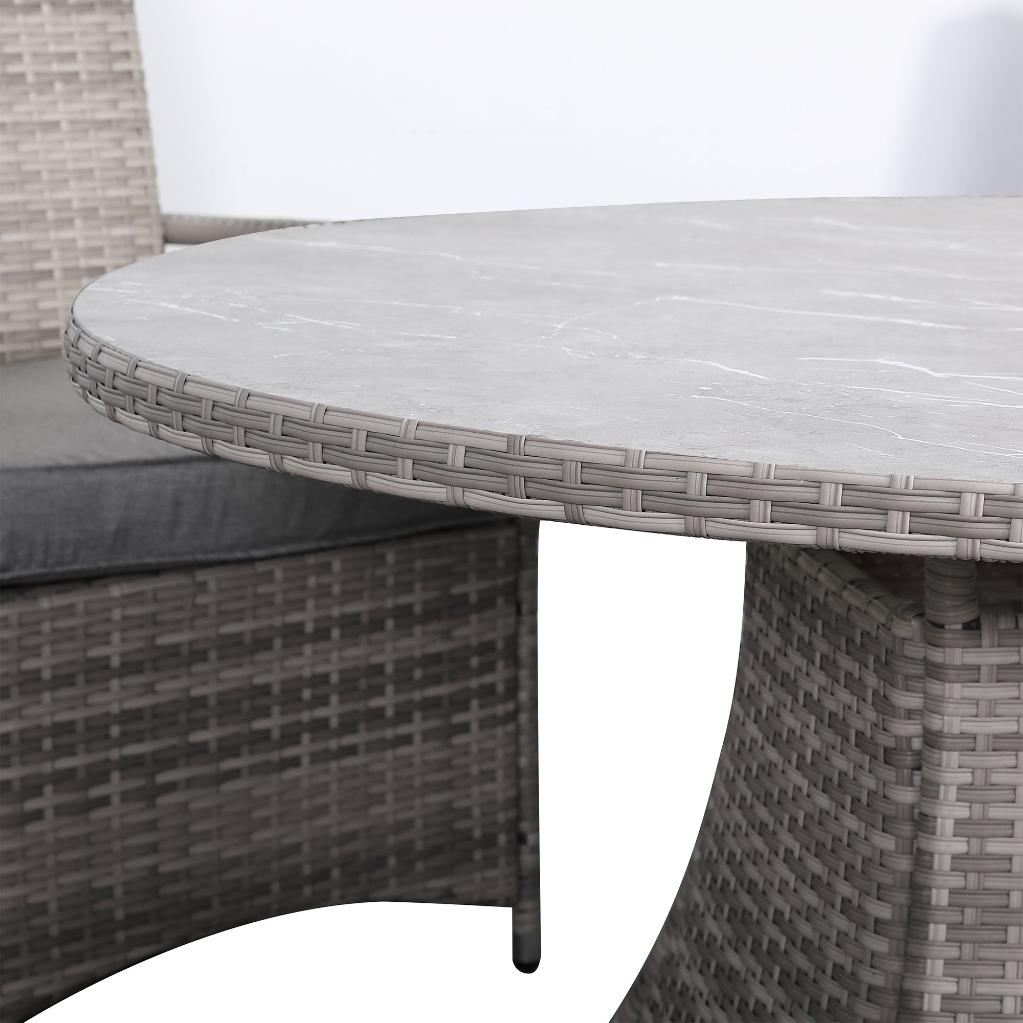 Sicily Spec Range Round Dining Table with 6 Chairs in Light Grey Weave(#908)