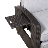 Durley Range Reclining Armchair with Flip Table in Dark Brown Weave and Grey Cushion