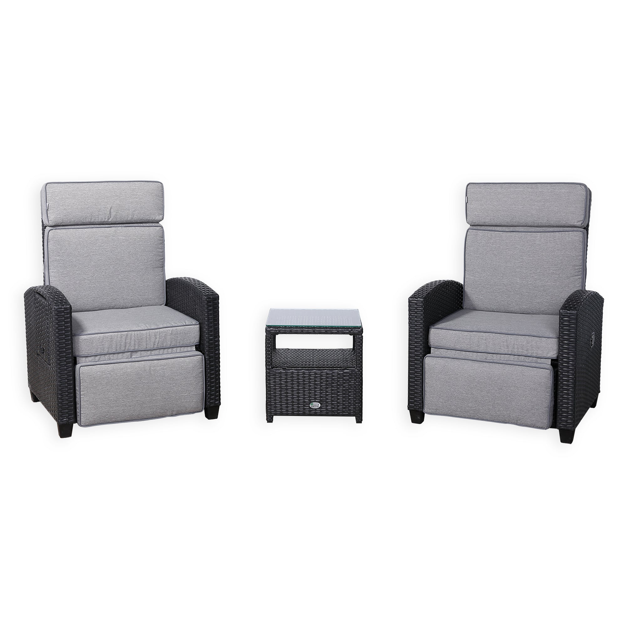 Durley Range Reclining Armchair with Flip Table in Dark Brown Weave and Grey Cushion