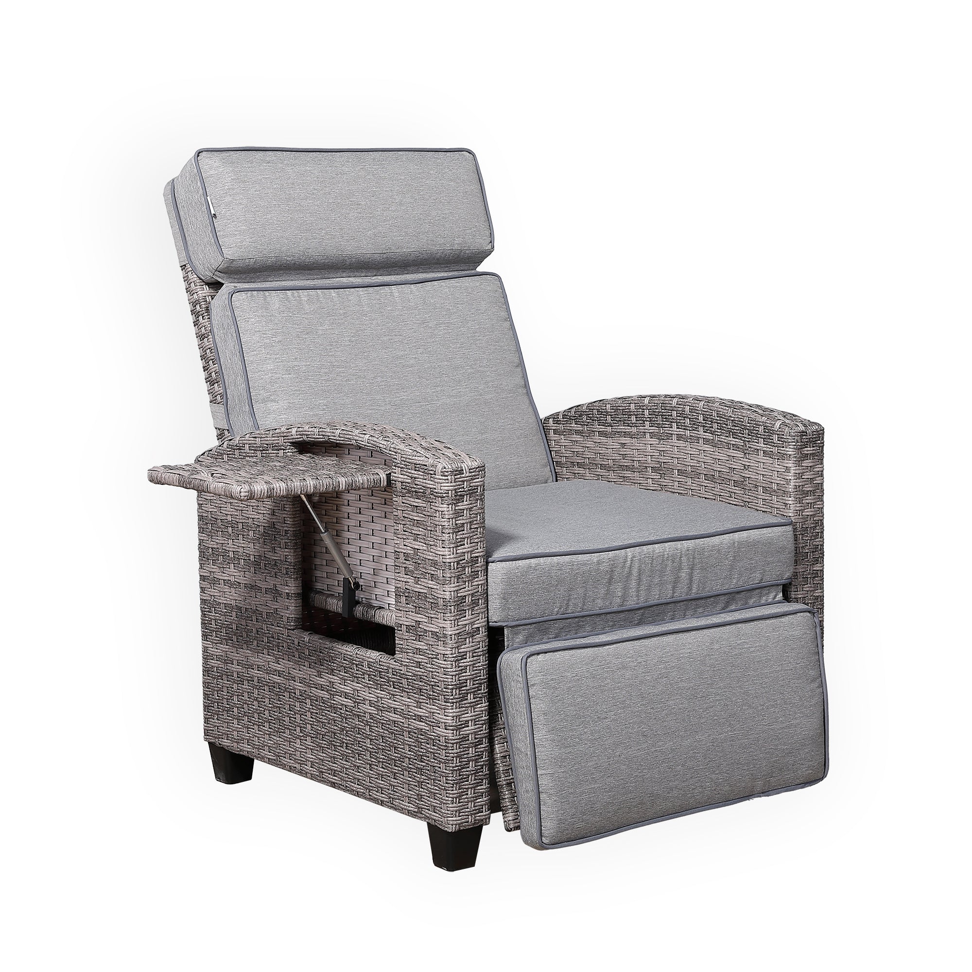 Rose Range Reclining Armchair with Flip Table in Grey Weave and Grey Cushion