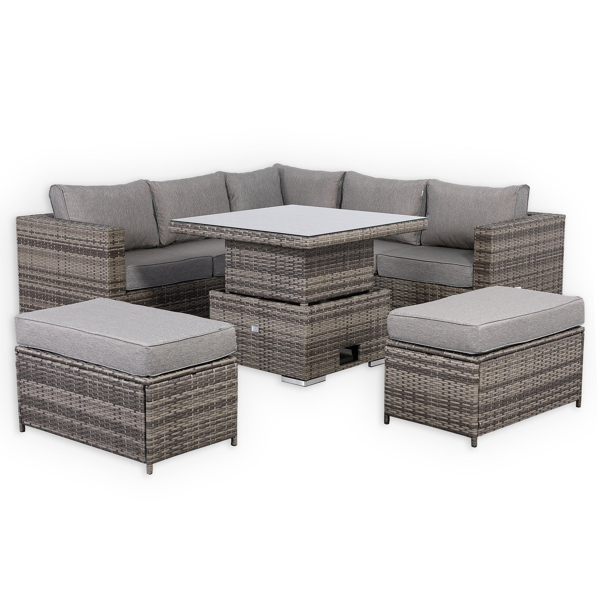 Cambridge Square Corner Sofa Set with Rising Table in Stone Browne Grey weave(#411-2)