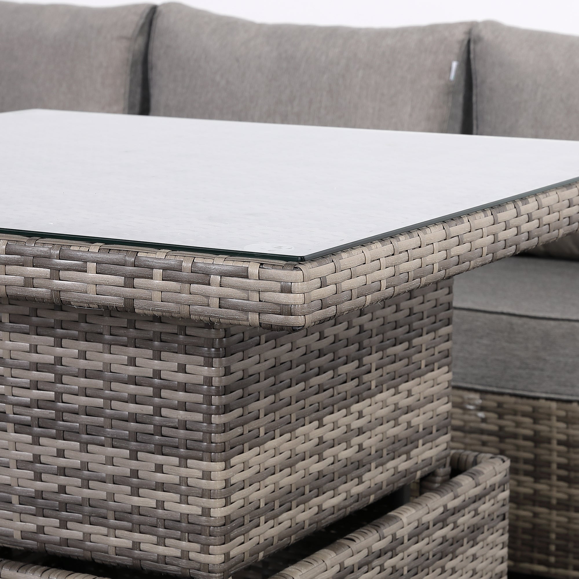 Cambridge Square Corner Sofa Set with Rising Table in Stone Browne Grey weave(#411-2)