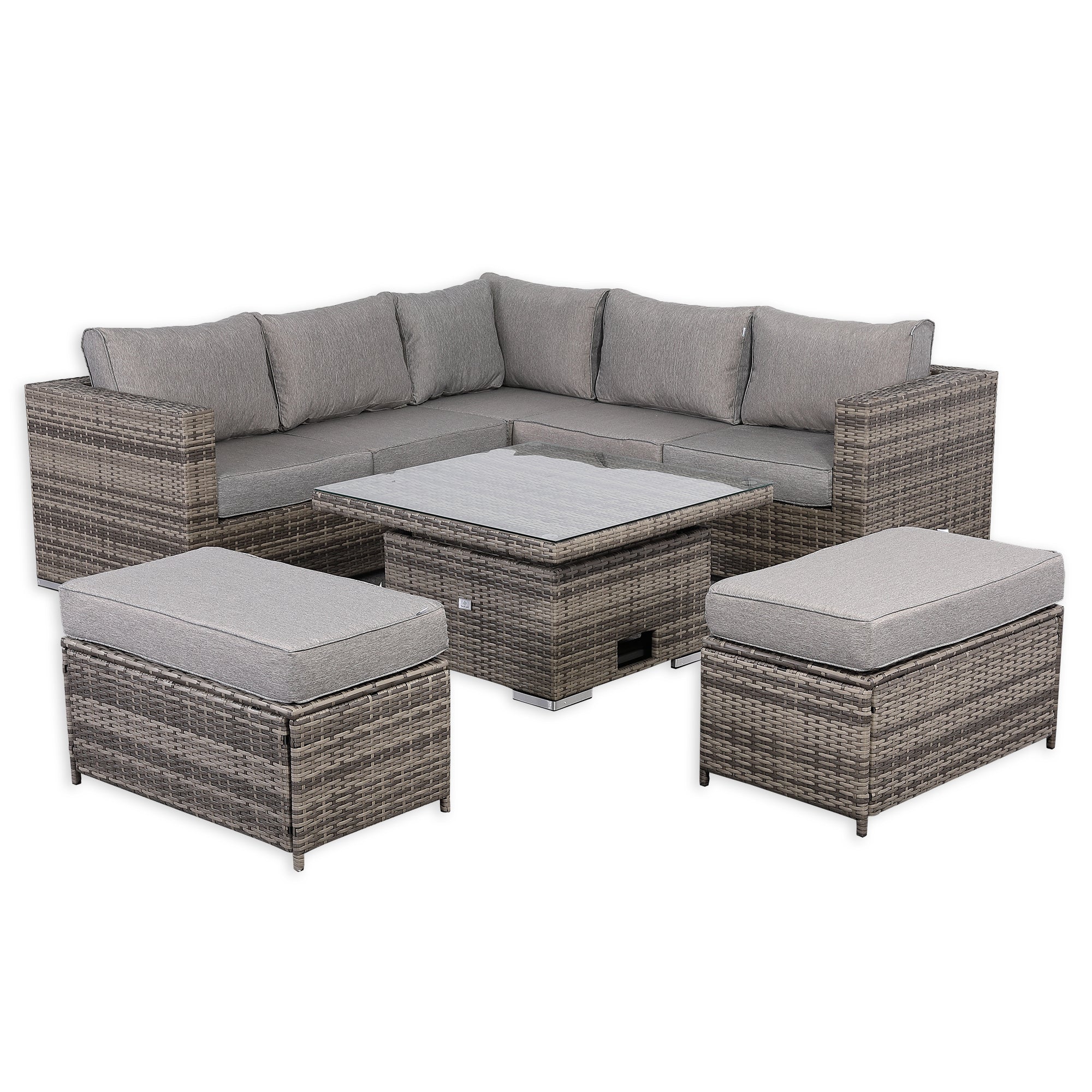 Cambridge Square Corner Sofa Set with Rising Table in Stone Browne Grey weave(#411-2)
