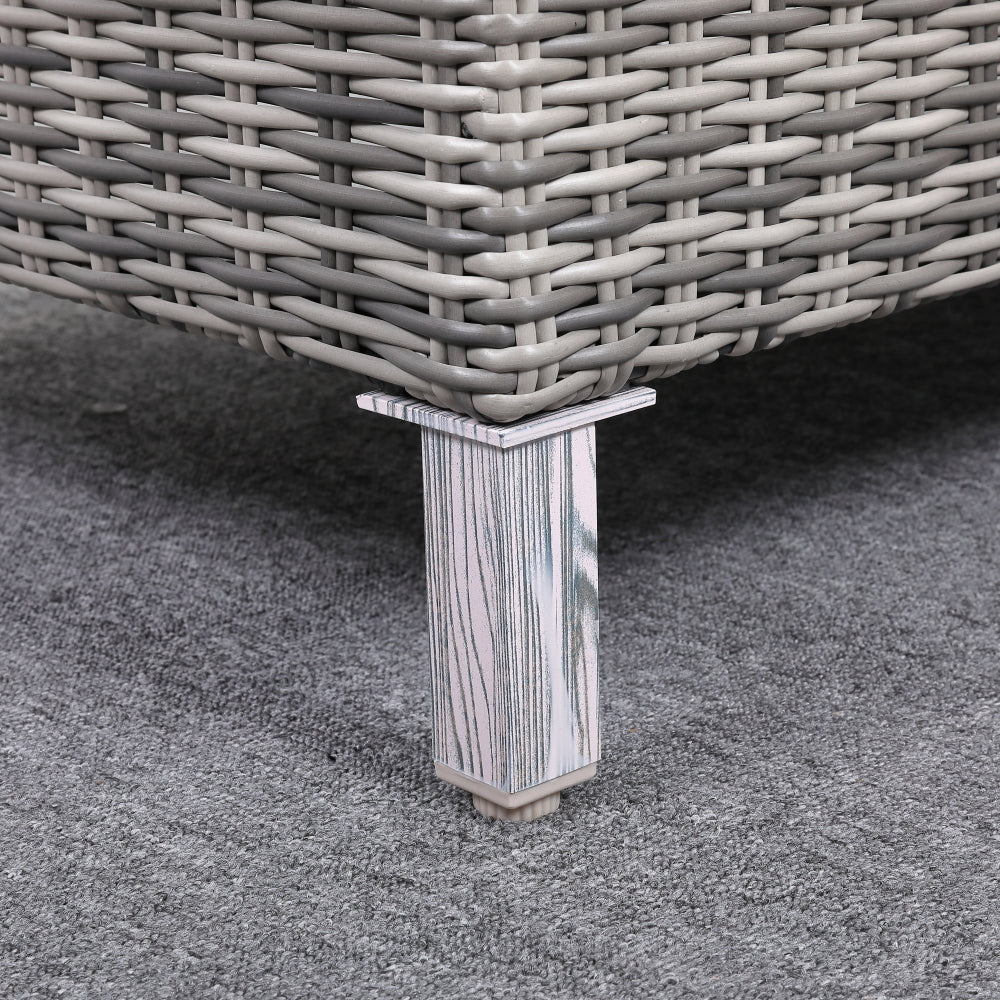 St Lawrence Range Large U-Shape modular Corner Sofa in Round Grey Rattan with Cushions and Teak Wood Table Top(#GG20)