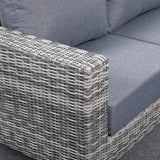 St Lawrence Range Large modular  Corner Sofa Set in Round Grey Rattan with Grey Cushions and Teak Wood Table Top(#GG18)