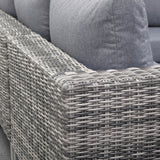 St Lawrence Range U-Shape modular Corner Sofa Set in Round Grey Rattan with Grey Cushions and Teak Wood Table Top(#GG17)