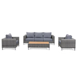 St Lawrence Range Large modular Sofa Set in Round Grey Rattan with Cushions and Teak Wood Table Top(#GG19)