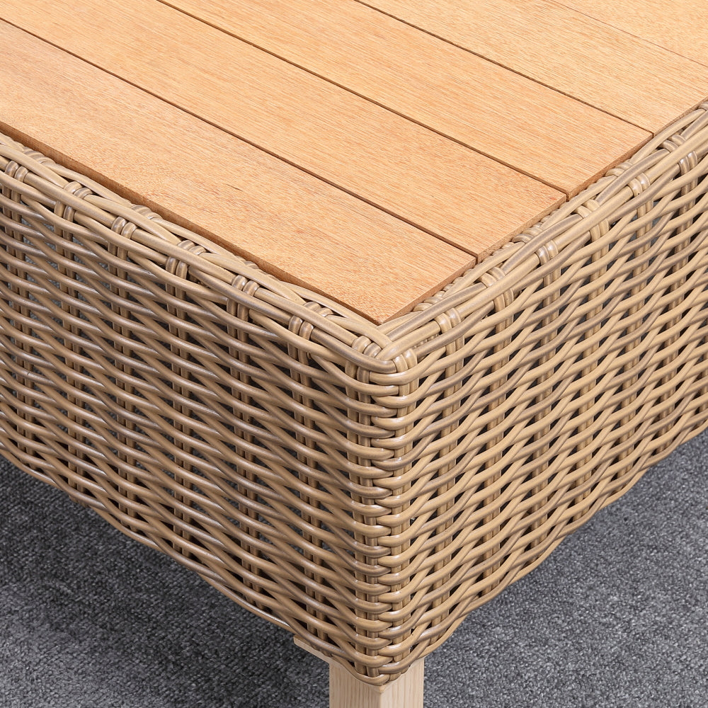 St Lawrence Range large modular  Corner Sofa Set in Round Brown Rattan with Cushions and Teak Wood Table Top(#BG03)