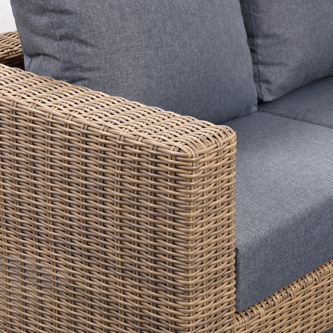 St Lawrence Range Large Modular Sofa Set in Round Brown Rattan with Cushions and Teak Wood Table Top(#BG04)