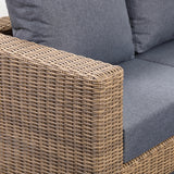 St Lawrence Range Large Modular Sofa Set in Round Brown Rattan with Cushions and Teak Wood Table Top(#BG04)