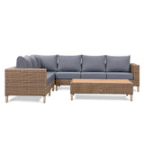 St Lawrence Range large modular  Corner Sofa Set in Round Brown Rattan with Cushions and Teak Wood Table Top(#BG03)