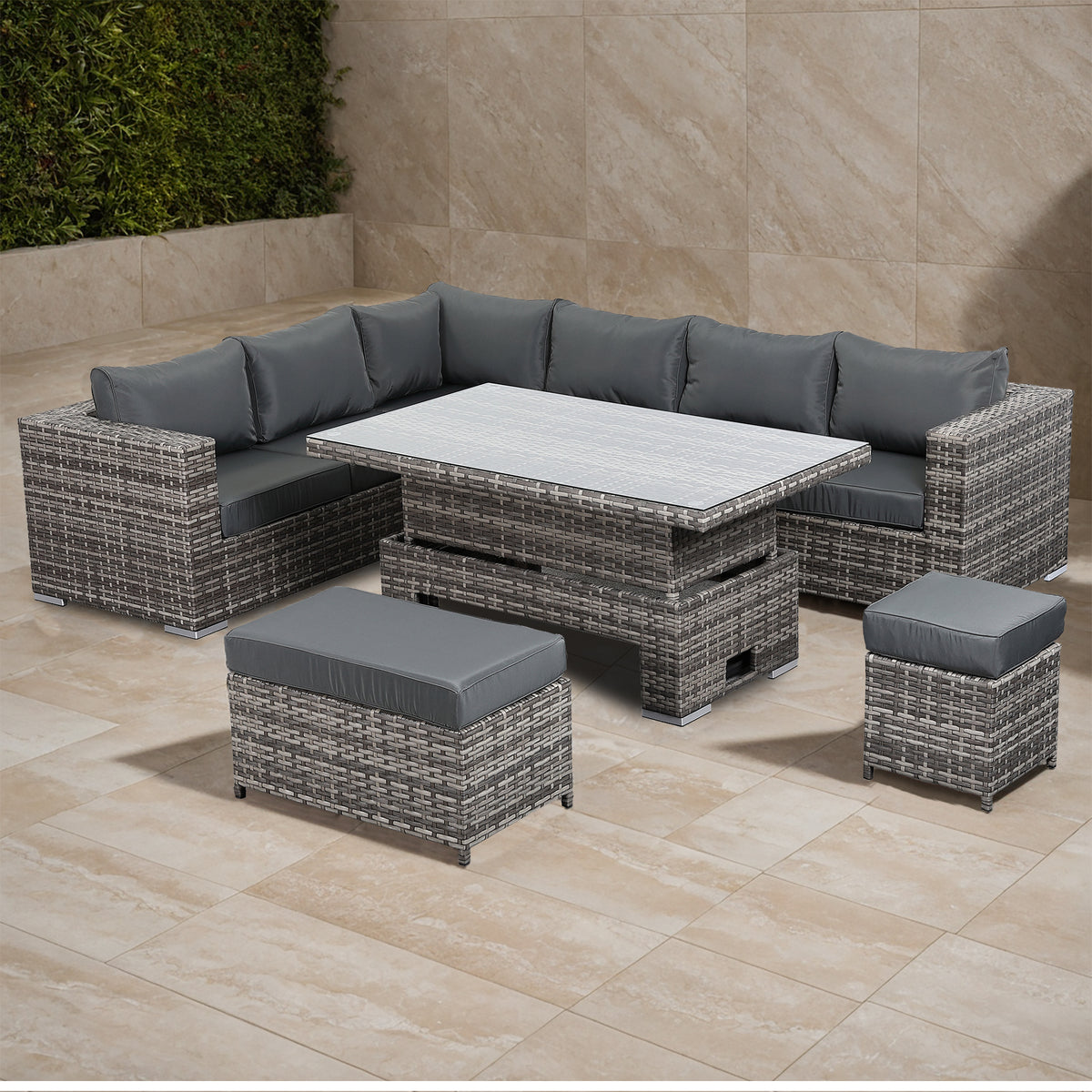 Rattan Park Colette Range Aluminium  Frame  Modular Corner Sofa with Rising Table in Medium Grey Weave