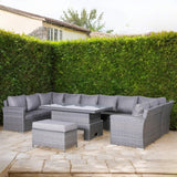Victoria High Back Large U-Shape Corner Sofa Set with Rising Table in Slate Grey Weave(#531)