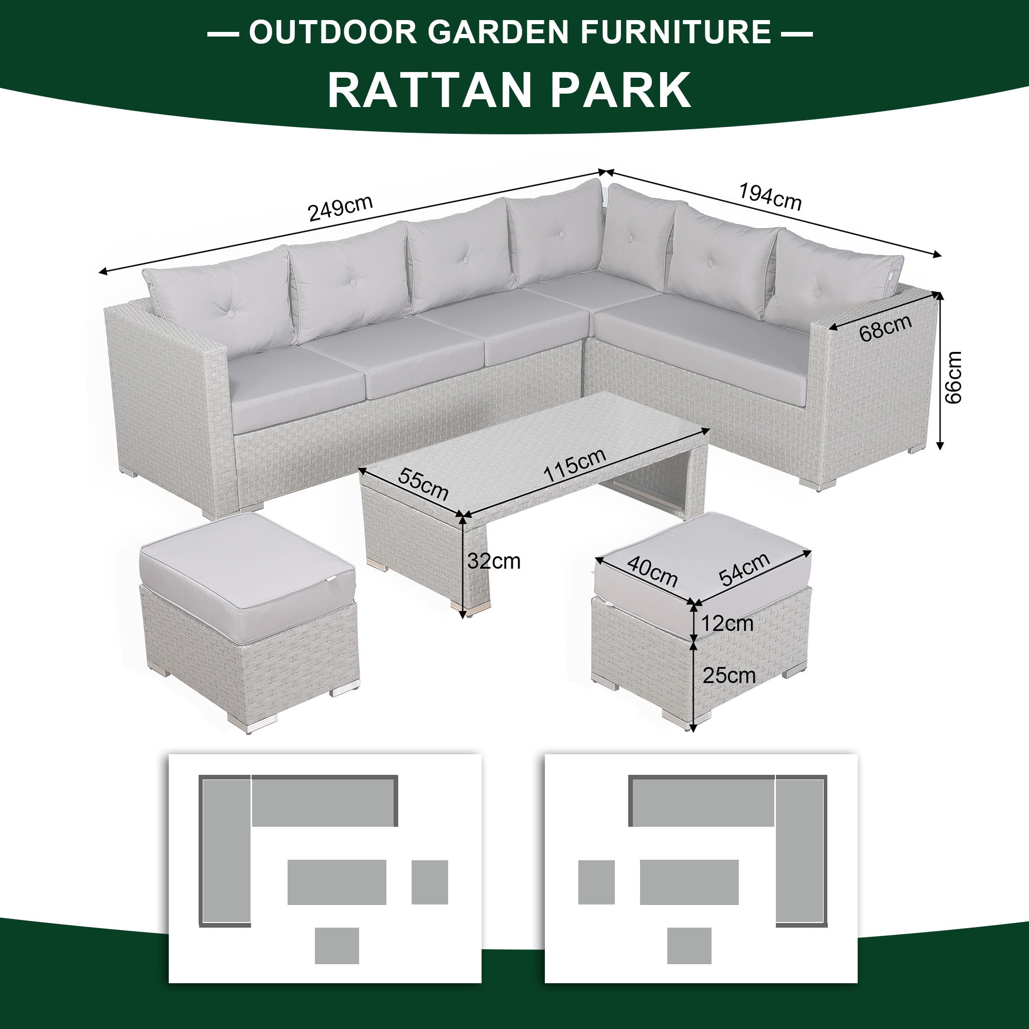 Carlow Range Large Left or Right Hand Corner Sofa Set with Coffee Table in Grey Weave