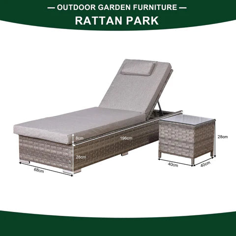 Rattan Park Winchester Range Lounger with Side Table in Grey Weave and Cushion (#23016)