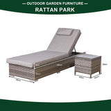 Rattan Park Winchester Range Lounger with Side Table in Grey Weave and Cushion (#23016)