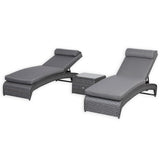 Victoria Range Pair of Sun loungers with Side Table, in Slate Grey Weave and Dark Grey Cushions(#516)