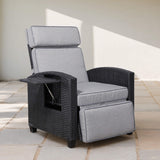 Durley Range Reclining Armchair with Flip Table in Dark Brown Weave and Grey Cushion