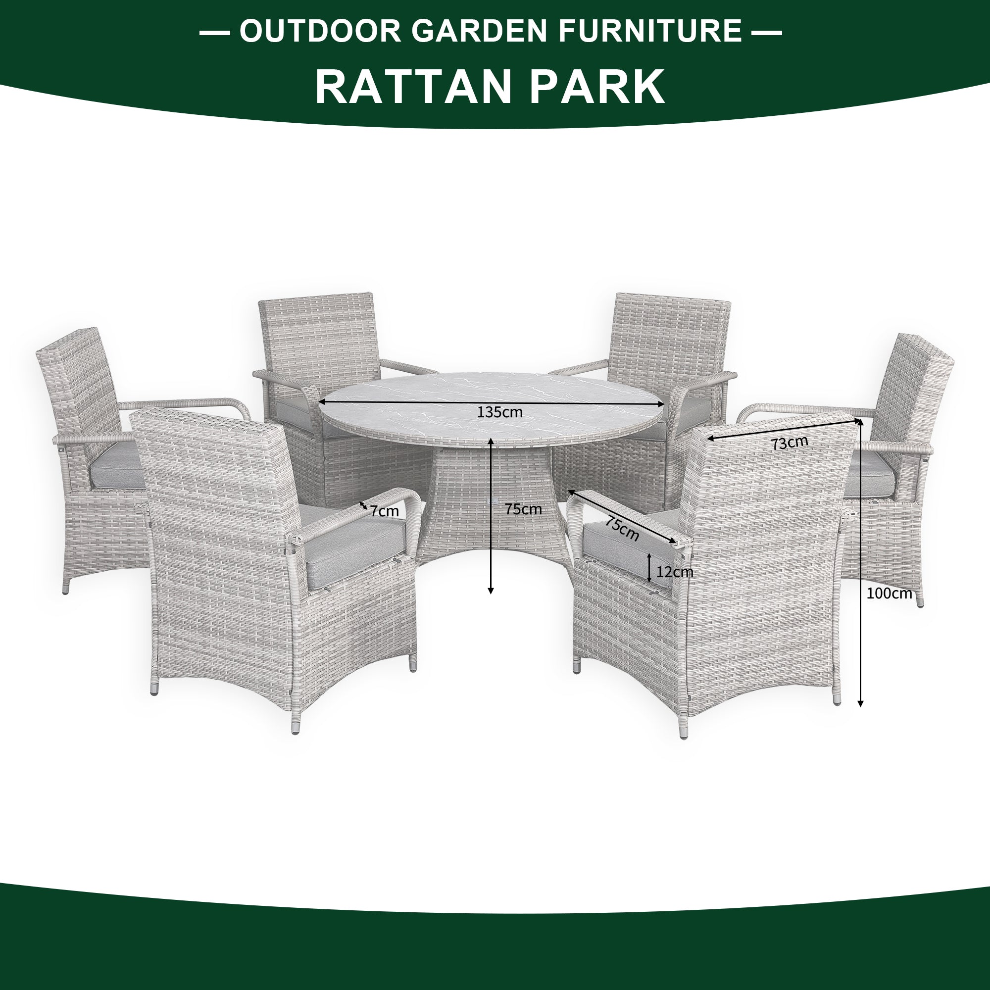 Sicily Spec Range Round Dining Table with 6 Chairs in Light Grey Weave(#908)