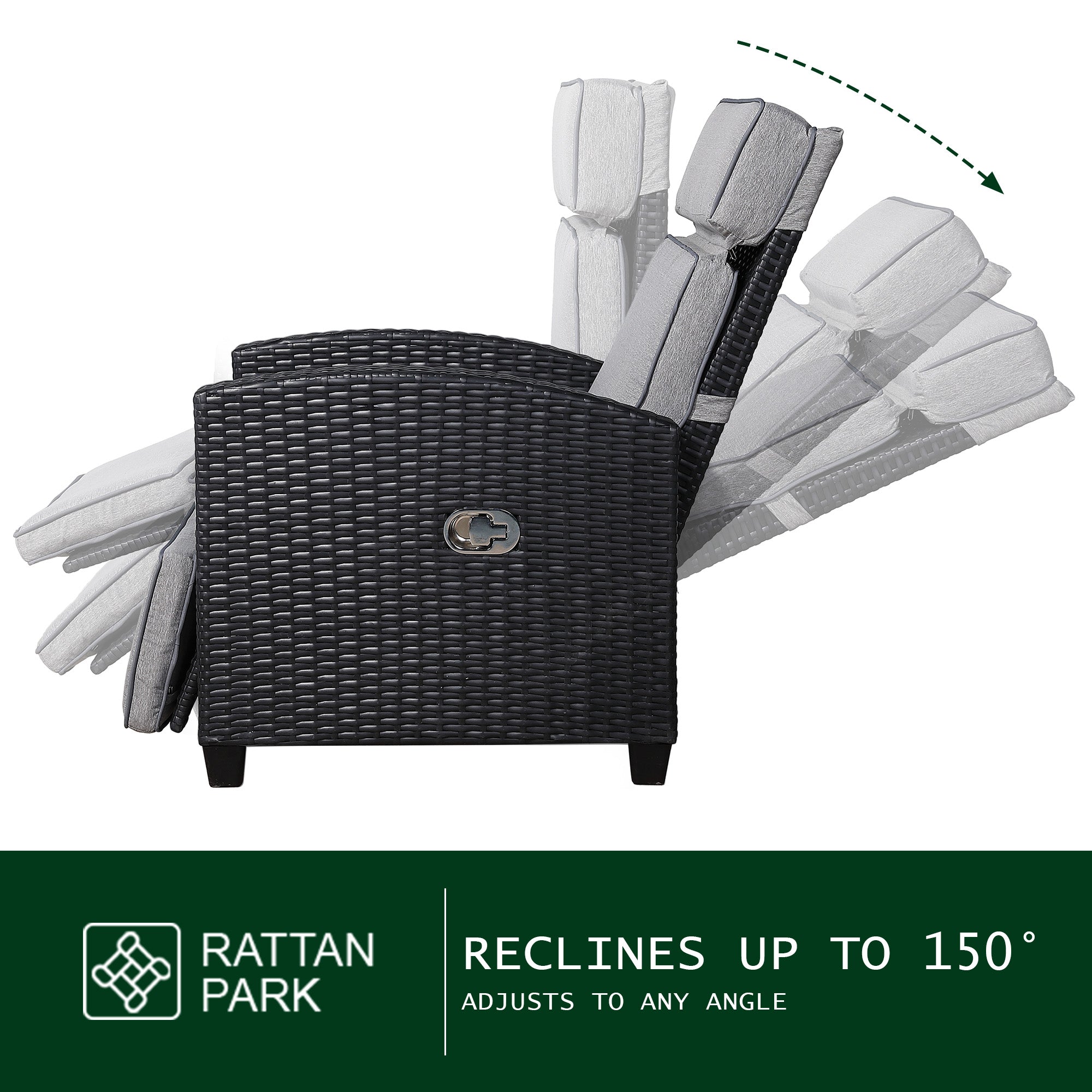 Durley Range Reclining Armchair with Flip Table in Dark Brown Weave and Grey Cushion