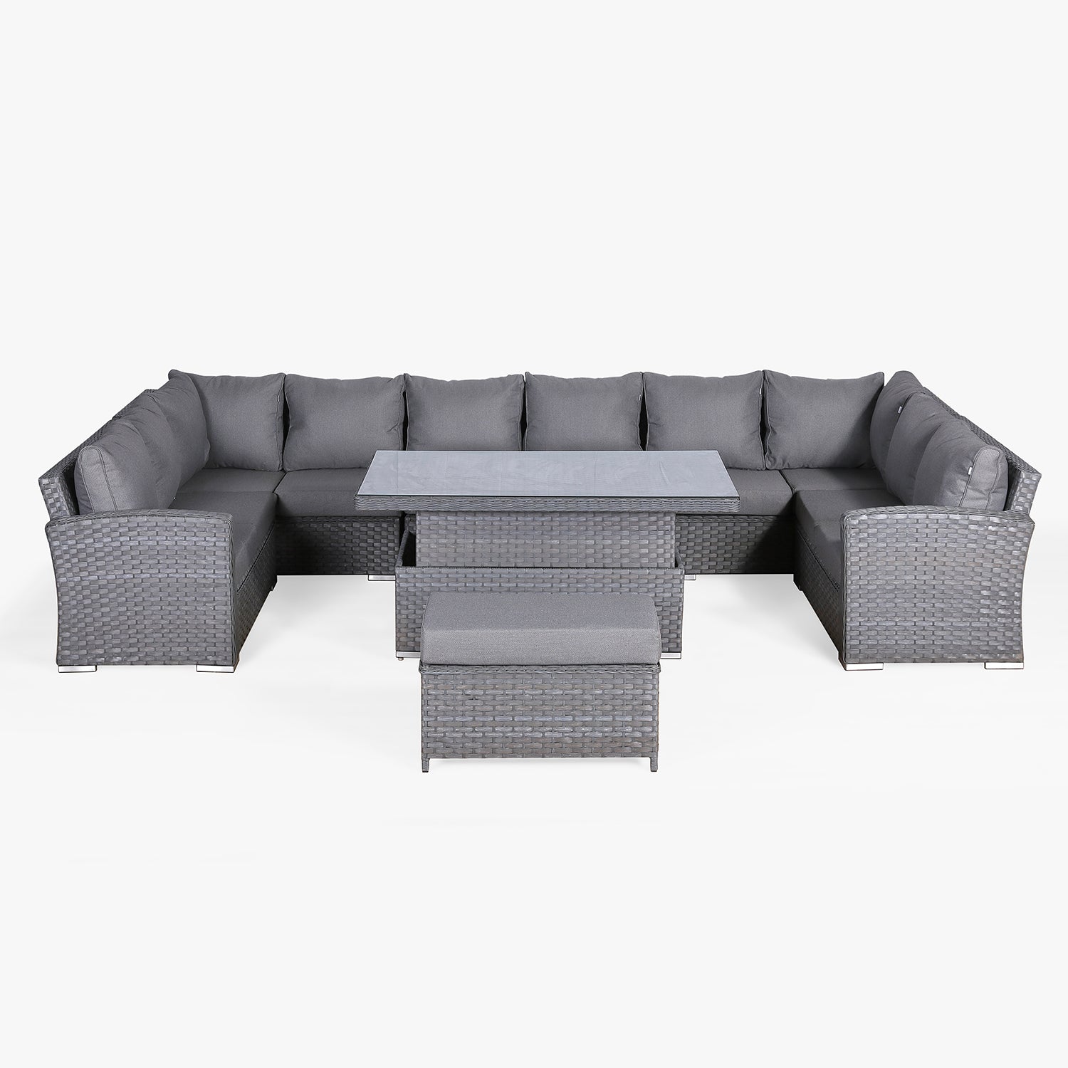 Victoria High Back Large U-Shape Corner Sofa Set with Rising Table in Slate Grey Weave(#531)