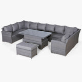 Victoria High Back Large U-Shape Corner Sofa Set with Rising Table in Slate Grey Weave(#531)