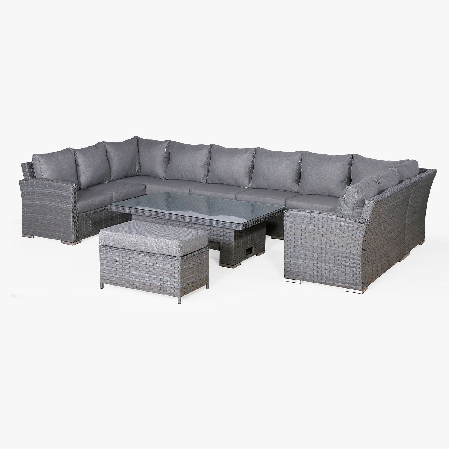 Victoria High Back Large U-Shape Corner Sofa Set with Rising Table in Slate Grey Weave(#531)