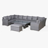Victoria High Back Large U-Shape Corner Sofa Set with Rising Table in Slate Grey Weave(#531)