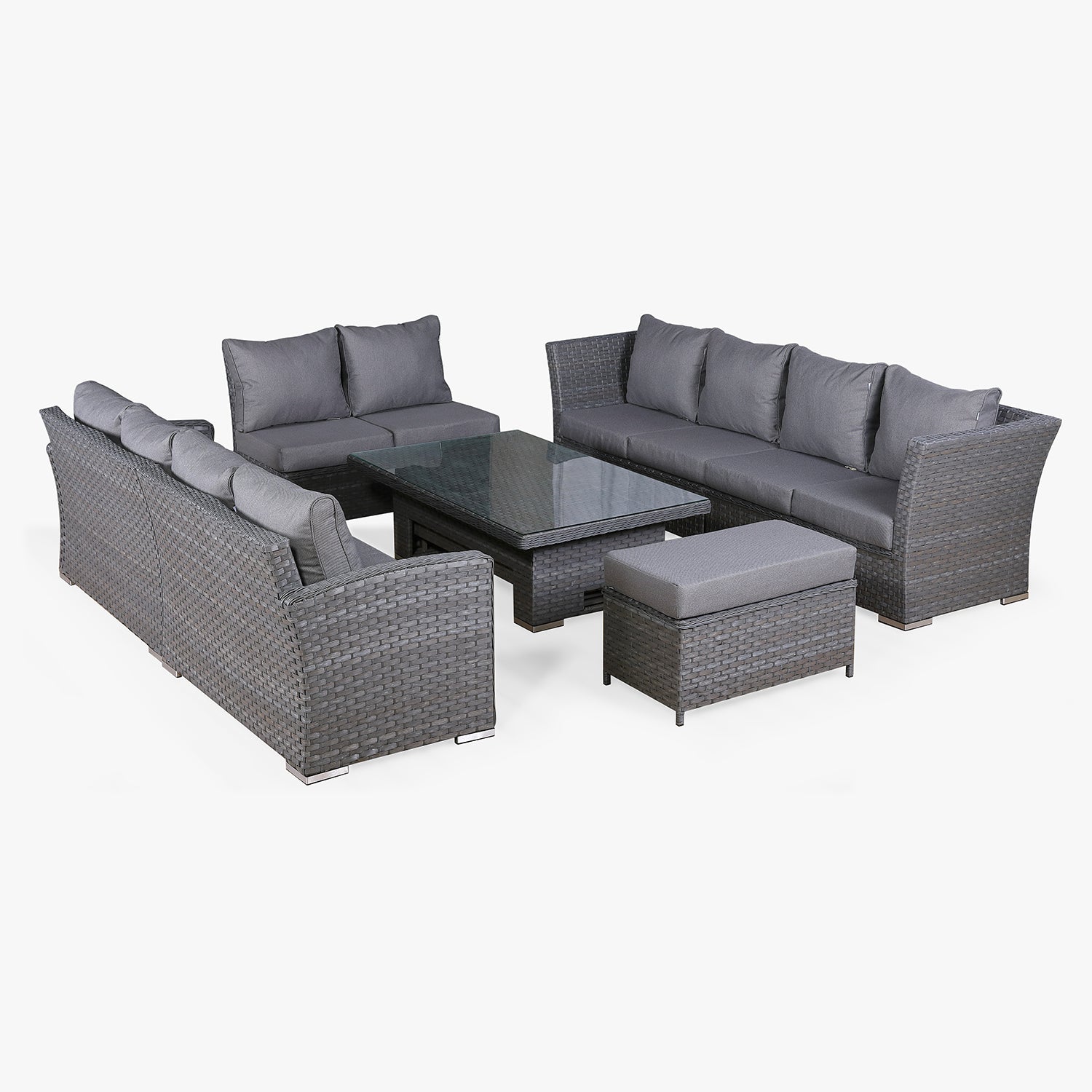 Victoria High Back Large U-Shape Corner Sofa Set with Rising Table in Slate Grey Weave(#531)