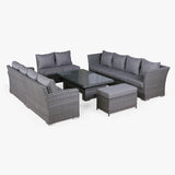 Victoria High Back Large U-Shape Corner Sofa Set with Rising Table in Slate Grey Weave(#531)