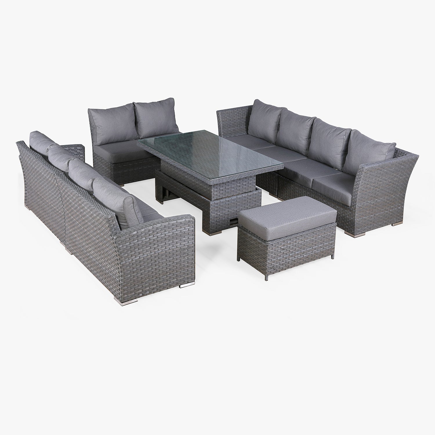 Victoria High Back Large U-Shape Corner Sofa Set with Rising Table in Slate Grey Weave(#531)