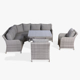 Sicily Aluminium High Back Round Corner Set with Rising Table and Two Chairs in Grey Weave(#911)