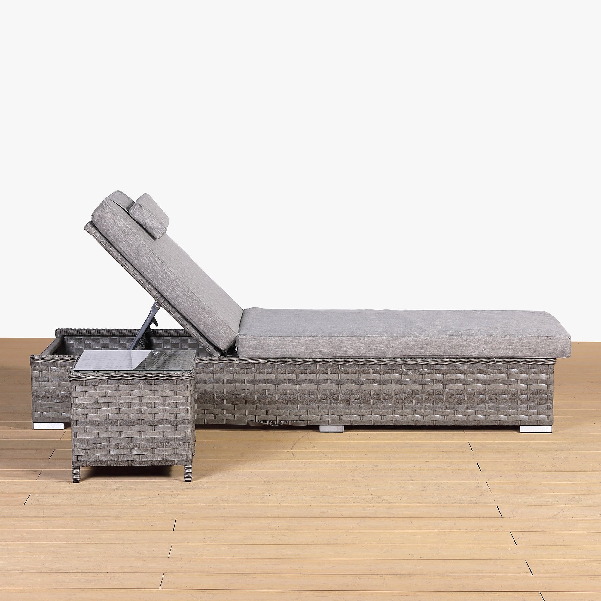 Rattan Park Winchester Range Lounger with Side Table in Grey Weave and Cushion (#23016)