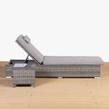 Rattan Park Winchester Range Lounger with Side Table in Grey Weave and Cushion (#23016)