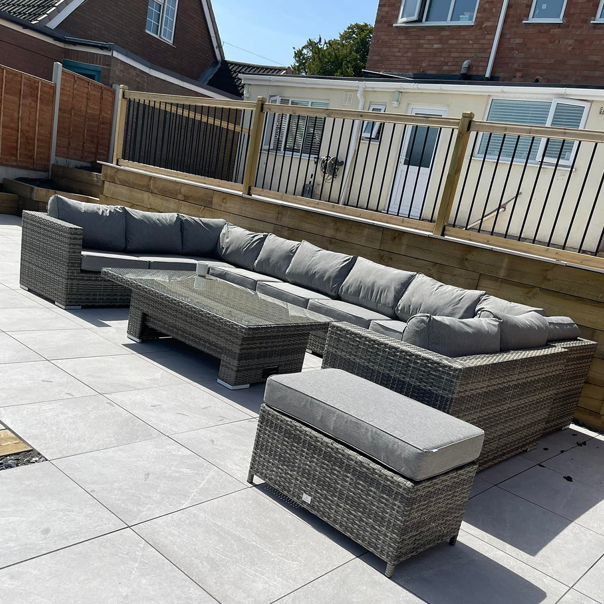 Cambridge U-Shape Modular Corner Sofa Set with Rising Table in Stone Browne Grey Weave(#431)