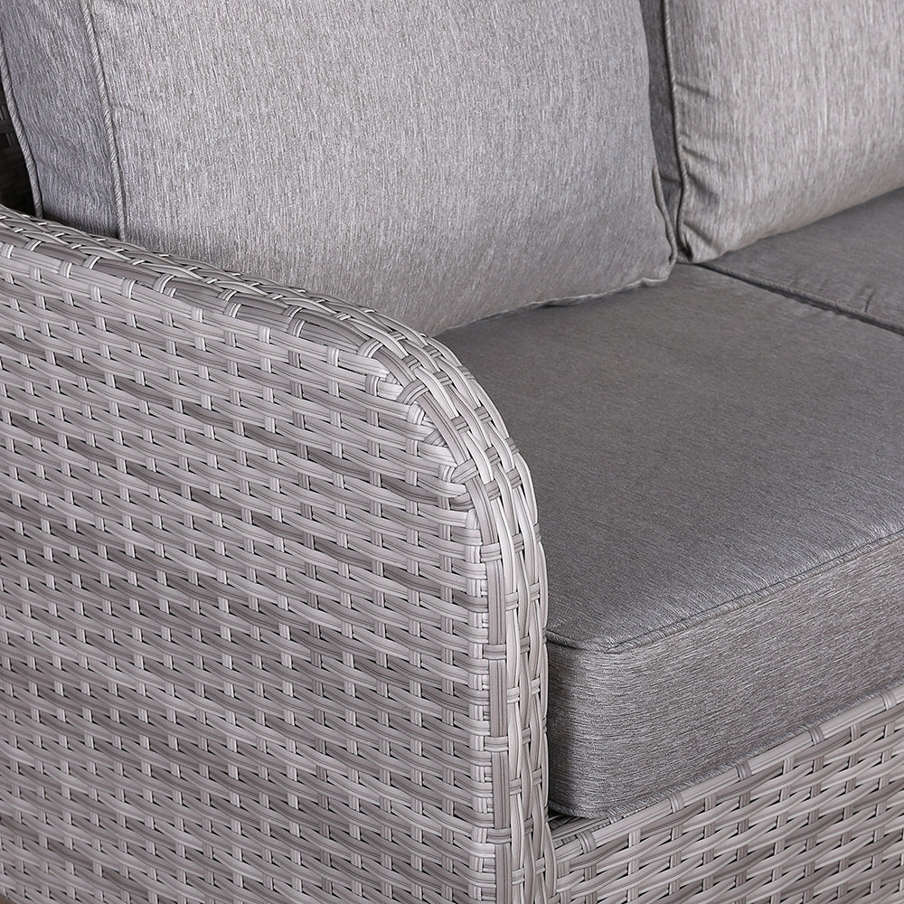 Sicily Aluminium High Back Round Corner Set with Rising Table and Two Chairs in Grey Weave(#911)