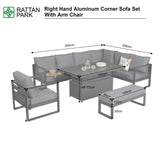 Rattan Park Halo Range 2024 Right Hand Elite Corner Sofa with large Rising table and Arm Chair in Charcoal