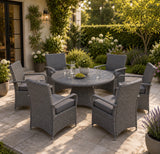 Victoria Range Round Dining Set Table with 6 Chairs in Slate Grey Weave(#508) Pre-order dispatch 7-10 days