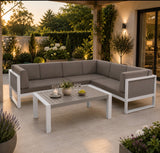 Halo Range Right Hand Corner Sofa Set in white Aluminium Frame with Grey Cushions(#AU01)