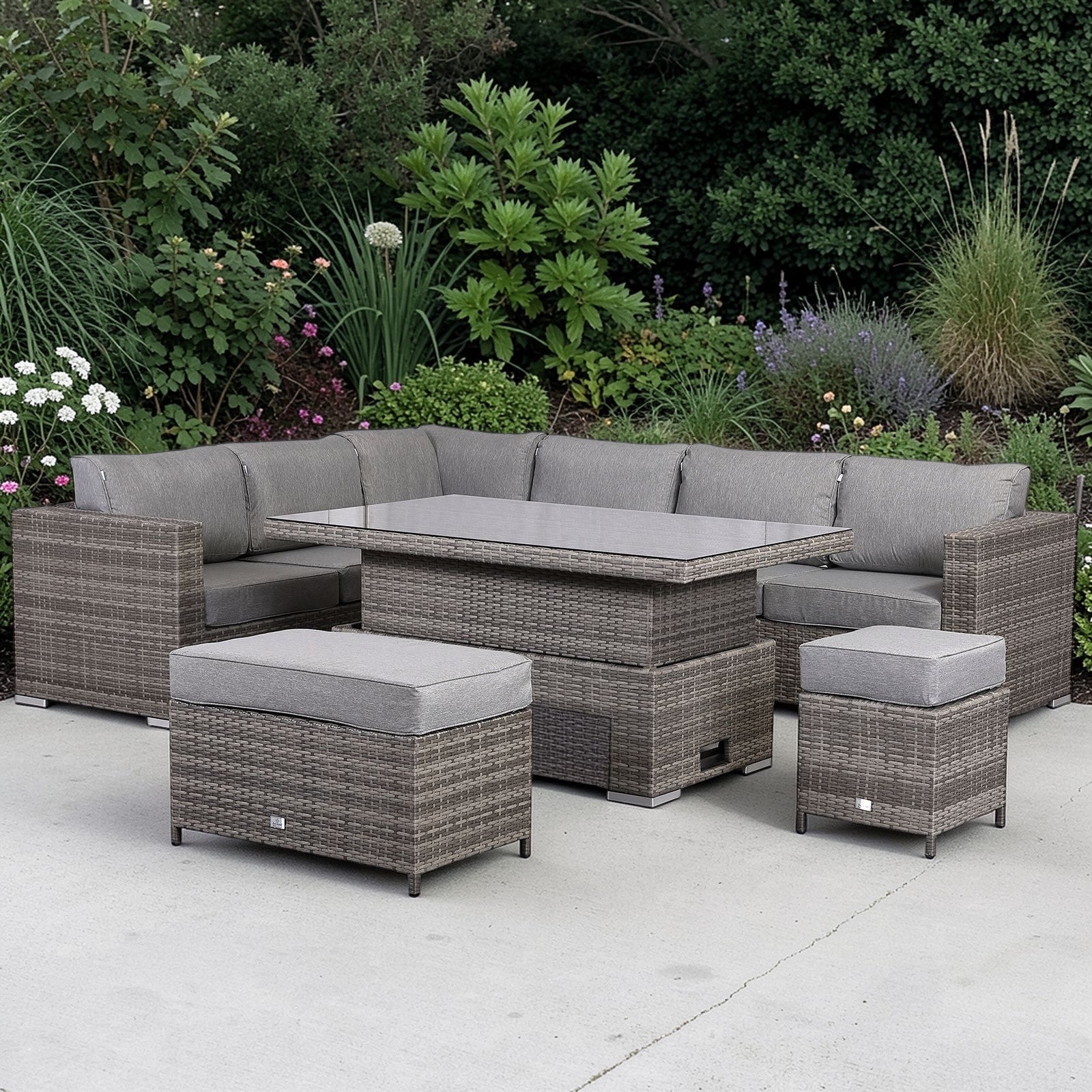 Cambridge Rattan Rising Table Cambridge Modular Corner With Rising Table in Stone Browne Grey weave ...