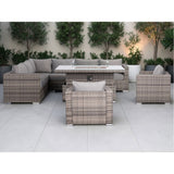Cambridge Modular Corner with Fire Pit Table & 2 Arm Chairs in Stone Browne Grey Weave(#420F+4AC+4AC)
