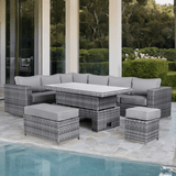 FB686 | Rose Range Aluminium Frame Modular Corner Sofa Set With Rising Table in Grey