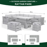 Rose Range Aluminium Frame Modular Corner Sofa Set With Rising Table in Grey