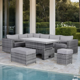 Rattan park Rose Range Aluminium Frame Modular Corner Sofa Set With Rising Table in Grey